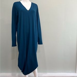 UNIVERSAL STANDARD Iconic Geneva Dress S XL Storm Blue V Neck Long Sleeve